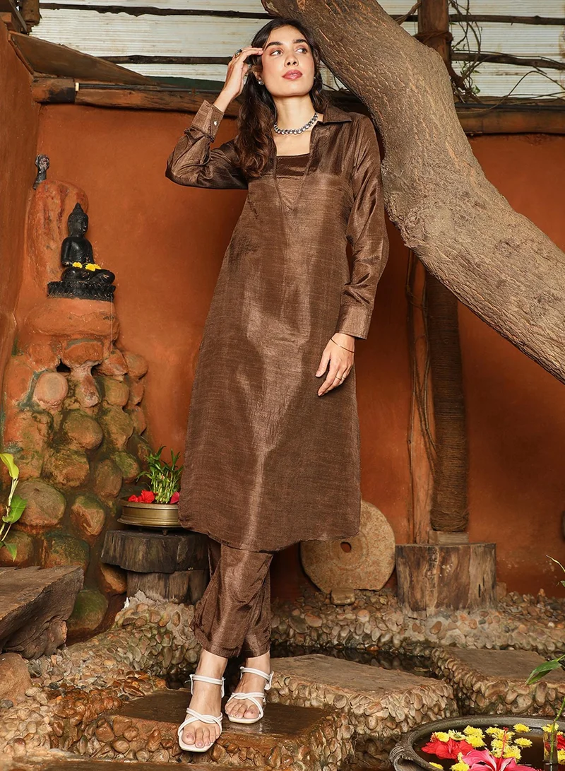 QISSA Women's Chocolate Brown Dusk Ensemble Kurta Set