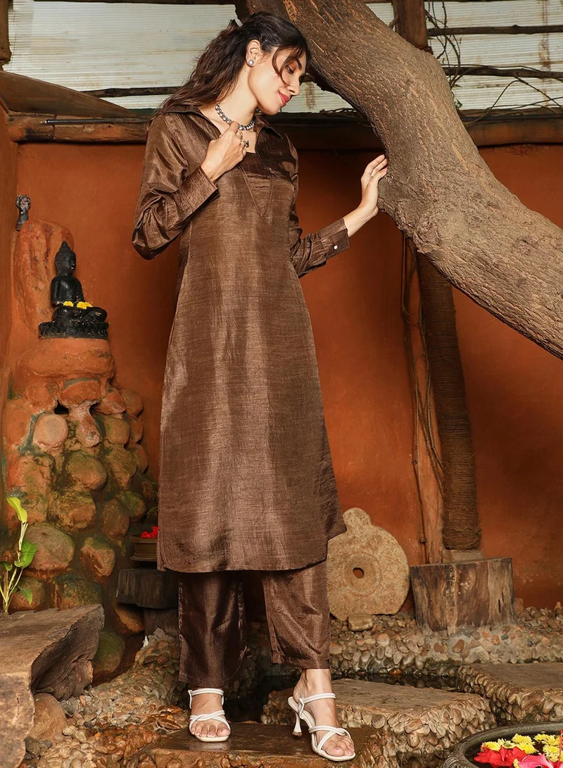 QISSA Women's Chocolate Brown Dusk Ensemble Kurta Set