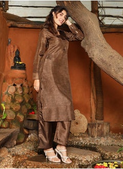  قصة Women's Chocolate Brown Dusk Ensemble Kurta Set  - Image 3