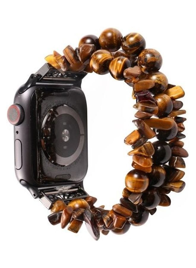 NIBEMINENT Replacement Watchband for Apple Watch 5 & 4 44mm / 3 2 1 42mm Natural Stone Watchband(Tiger Eye) Multicolour - Image 1