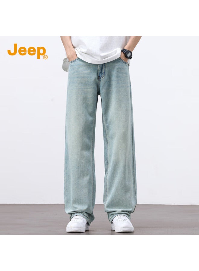 Jeep جينز رجالي من جيب مع تينسل ربيع صيف رقيق مريح بأرجل واسعة مستقيمة - Image 1