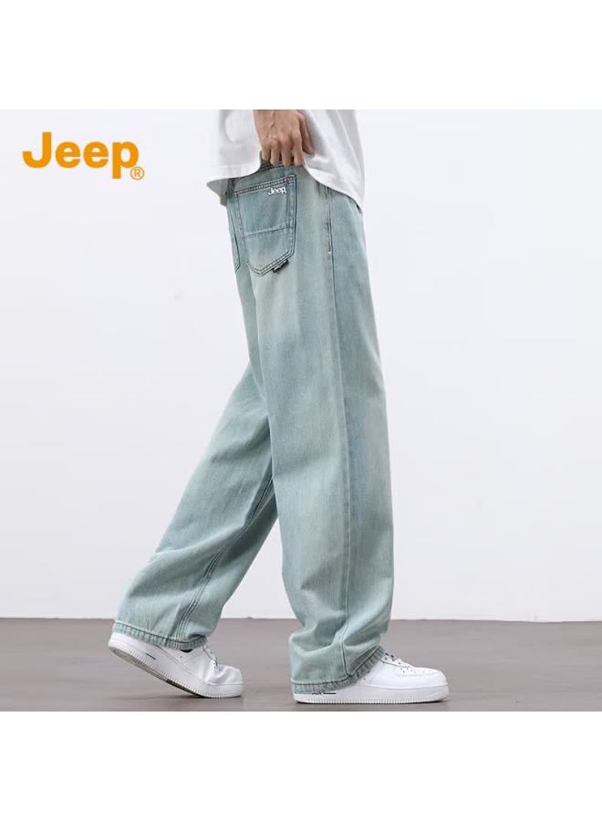 Jeep جينز رجالي من جيب مع تينسل ربيع صيف رقيق مريح بأرجل واسعة مستقيمة - Image 4