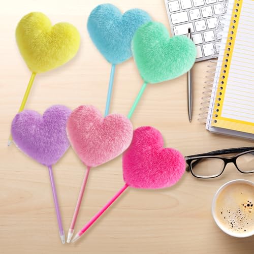 SBYURE Pom Pom Pen 6 Pack Heart Shape Fluffy Pen Fuzzy Pens for Girls Colorful Puffy Pens for Office and Party Supplies, 6 Colors - Image 4