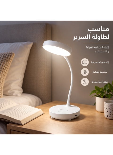 White LED Desk Lamp Rechargeable 3 Brightness Levels Flexible Neck Desk Lamp Phone Holder Touch Control White Light for Reading Study Work