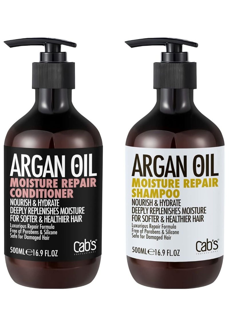 Cab's Professional Cab's Argan Oil Moisture Repair Shampoo and Conditioner Set, Sulphate Free, Good for Damaged /Dry /Curly or Frizzy Hair (mild scent, 2x 16.9 Fl Oz / 500ml)  - Image 1