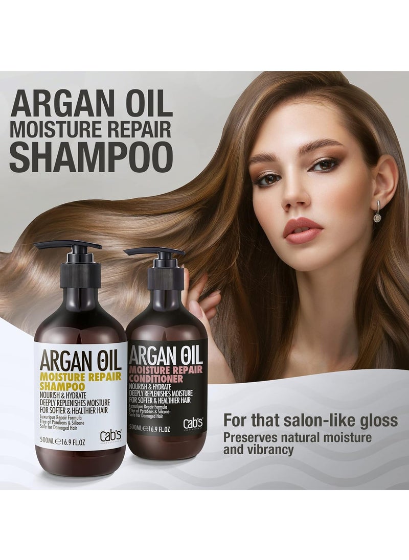 Cab's Professional Cab's Argan Oil Moisture Repair Shampoo and Conditioner Set, Sulphate Free, Good for Damaged /Dry /Curly or Frizzy Hair (mild scent, 2x 16.9 Fl Oz / 500ml)  - Image 2