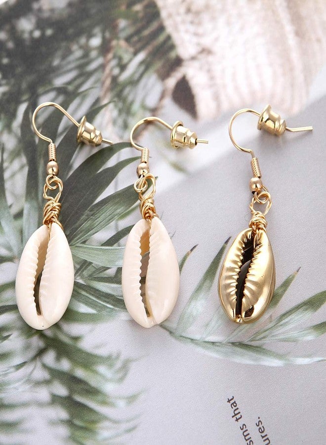 Barch Young Natural Cowrie Shell Earring for Women with Bohemia Style for Summer Beach (1# White) - Image 2