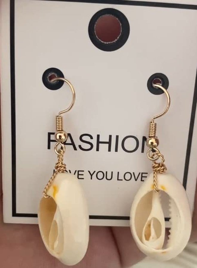 Barch Young Natural Cowrie Shell Earring for Women with Bohemia Style for Summer Beach (1# White) - Image 3
