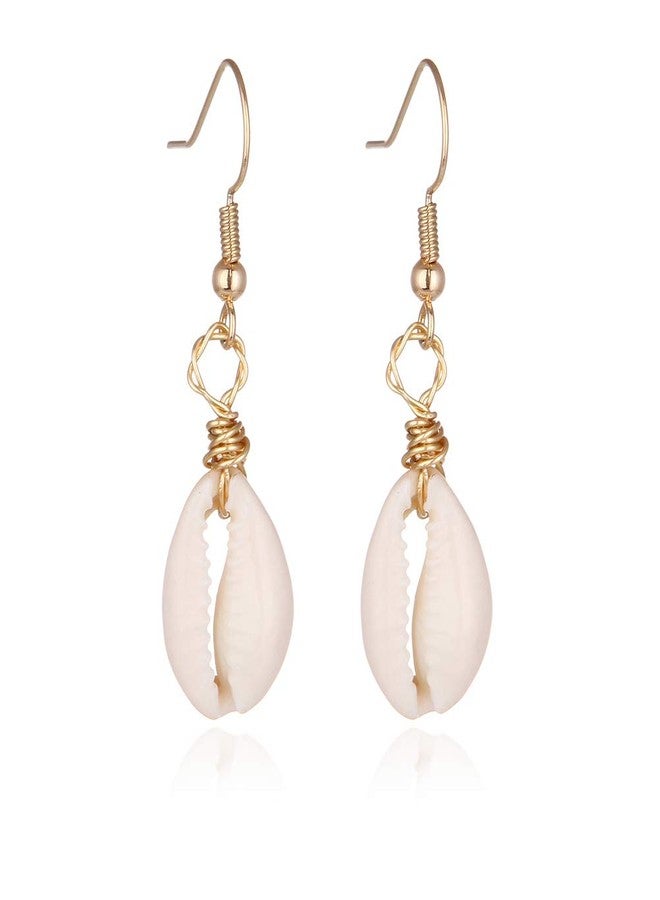 Barch Young Natural Cowrie Shell Earring for Women with Bohemia Style for Summer Beach (1# White) - Image 1