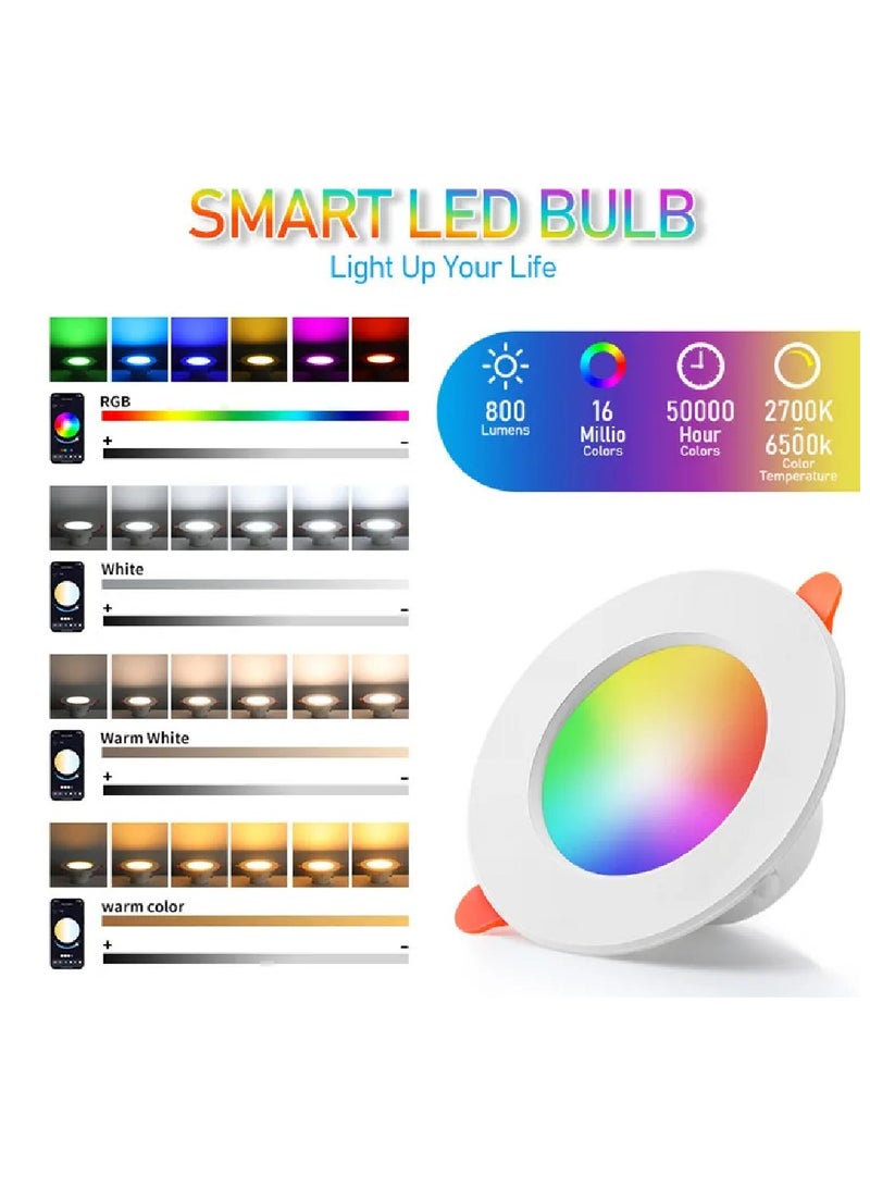 TUYA 12 Pcs RGB+CCT Downlight 4.5 Inch 10W Ceiling Light Bluetooth Control Works With Alexa And Google Assistant Led Light With App Control 16 Million Color Range 50000 Hour Lifespan 2700K-6500K Color Range - Image 5