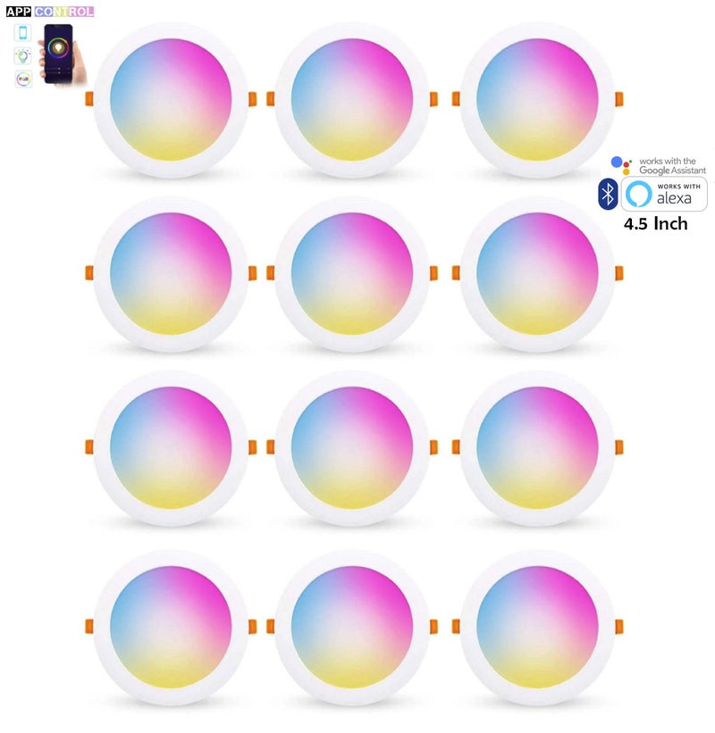 TUYA 12 Pcs RGB+CCT Downlight 4.5 Inch 10W Ceiling Light Bluetooth Control Works With Alexa And Google Assistant Led Light With App Control 16 Million Color Range 50000 Hour Lifespan 2700K-6500K Color Range - Image 1