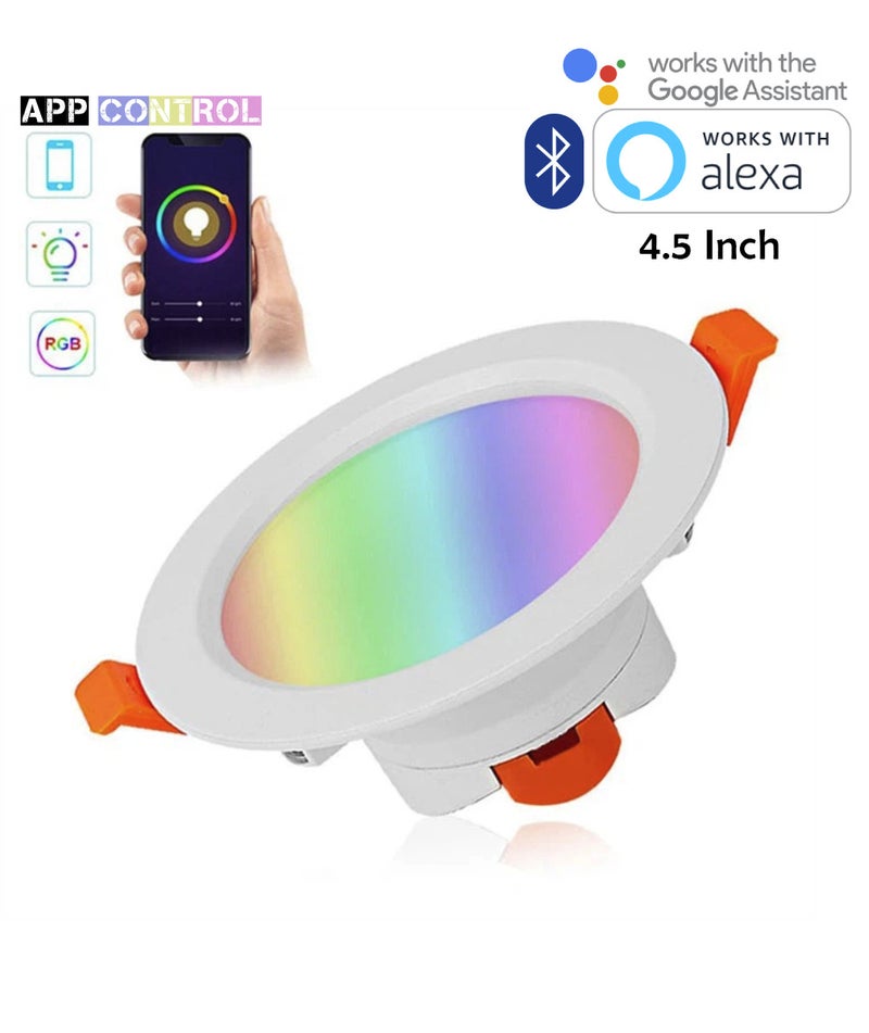 TUYA 12 Pcs RGB+CCT Downlight 4.5 Inch 10W Ceiling Light Bluetooth Control Works With Alexa And Google Assistant Led Light With App Control 16 Million Color Range 50000 Hour Lifespan 2700K-6500K Color Range - Image 2