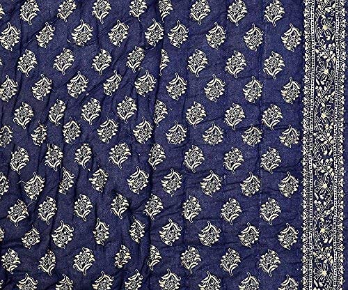 SHOPCLIX Pure Cotton Jaipuri Razai Traditional Sanganeri Print Light Weight razai Double Bed QuiltBlanket 85 x Inch X 100 Inch MultiColor Blue Dai Gold Double - Image 3