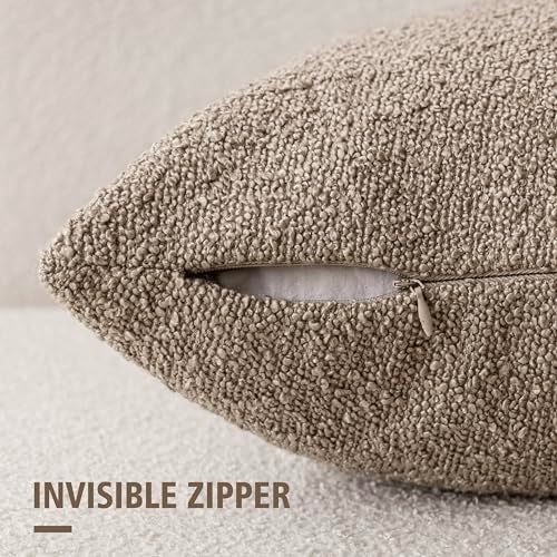 Foindtower Pack of 2 Textured Boucle Throw Pillow Covers Neutral Accent Solid Decorative Pillow Cases Cozy Woven Couch Cushion Case for Sofa Bedroom Living Room Home Decor 20x20 Inch Light Khaki Tan - Image 3