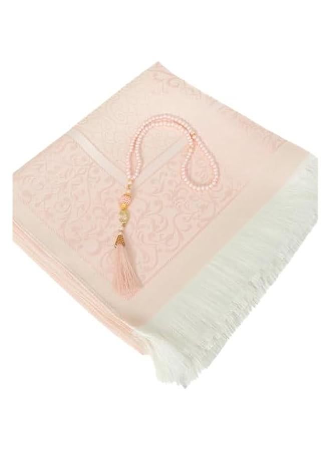 Arabest Powder Pink Islamic Prayer Rug Set in Portable Bag with Tasbih - Ideal Muslim Gift for Men and Women - Soft Turkish Sajadah for Ramadan, Eid, Hajj, and Travel  - Image 3