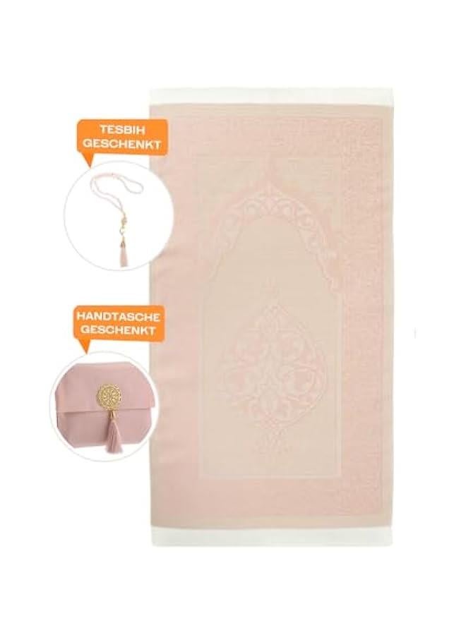 Arabest Powder Pink Islamic Prayer Rug Set in Portable Bag with Tasbih - Ideal Muslim Gift for Men and Women - Soft Turkish Sajadah for Ramadan, Eid, Hajj, and Travel  - Image 4