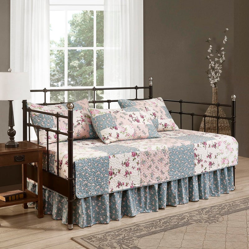 Chezmoi Collection Chezmoi Collection Abbi 5Piece Daybed Bedding Set Shabby Chic Floral Daybed Cover PreWashed Cotton Patchwork Daybed Set 