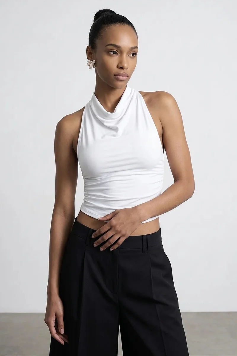 DILVIN Sleeveless Backless Cowl Neck Blouse