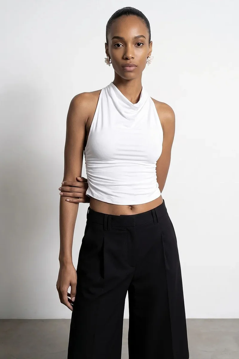 Dilvin White DILVIN Sleeveless Backless Cowl Neck Blouse for Women | Best Price UAE