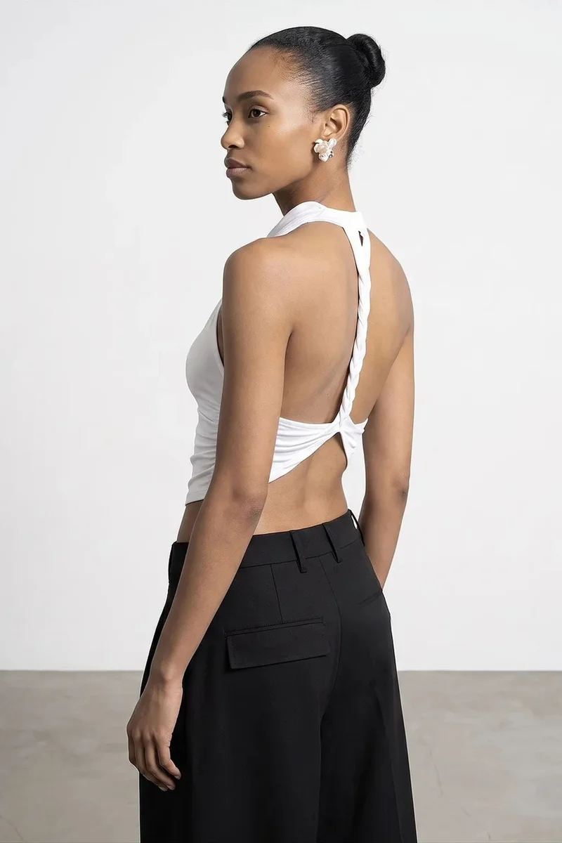 Dilvin White DILVIN Sleeveless Backless Cowl Neck Blouse for Women | Best Price UAE