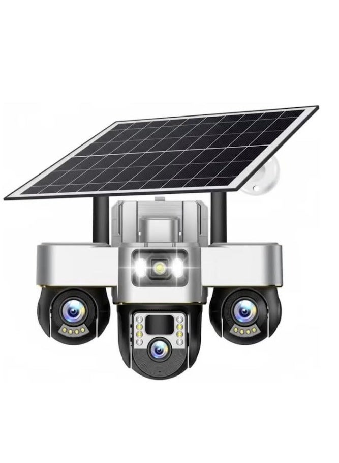 MOXOM V380 Pro 4G Solar Security Camera Outdoor PTZ, Triple Lens 360° WiFi Surveillance Camera with Night Vision, AI Motion Detection, Mobile App Control, IP66 Waterproof, Rechargeable Battery - Image 1