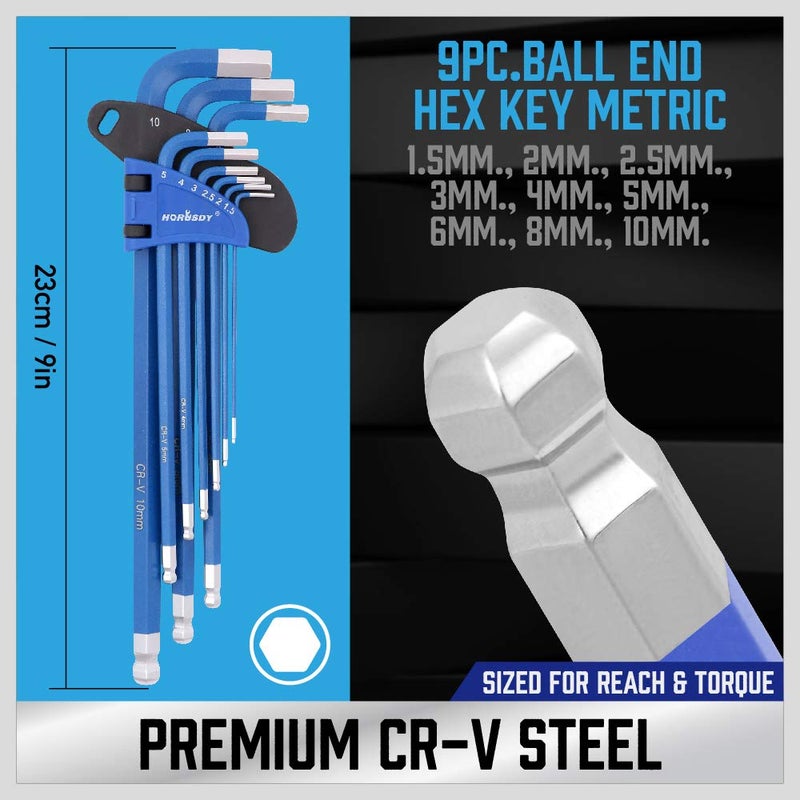 HORUSDY 37PCS Hex Key Allen Wrench Set, SAE & Metric Star Long Arm Ball End Hex Key Set, Industrial Grade Allen Wrench Set with Another Torque Handle - Image 3