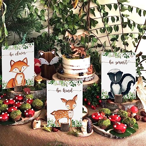 Buerhanerry 8Pcs Woodland Centerpieces and Wooden Stands, Woodland Animal Baby Shower for Table Decorations, Double Side Forest Themed Birthday Party Supplies, Wild One Birthday Party Decorations for Boys Girls - Image 4