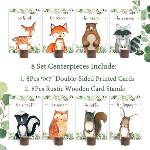 Buerhanerry 8Pcs Woodland Centerpieces and Wooden Stands, Woodland Animal Baby Shower for Table Decorations, Double Side Forest Themed Birthday Party Supplies, Wild One Birthday Party Decorations for Boys Girls - Image 2
