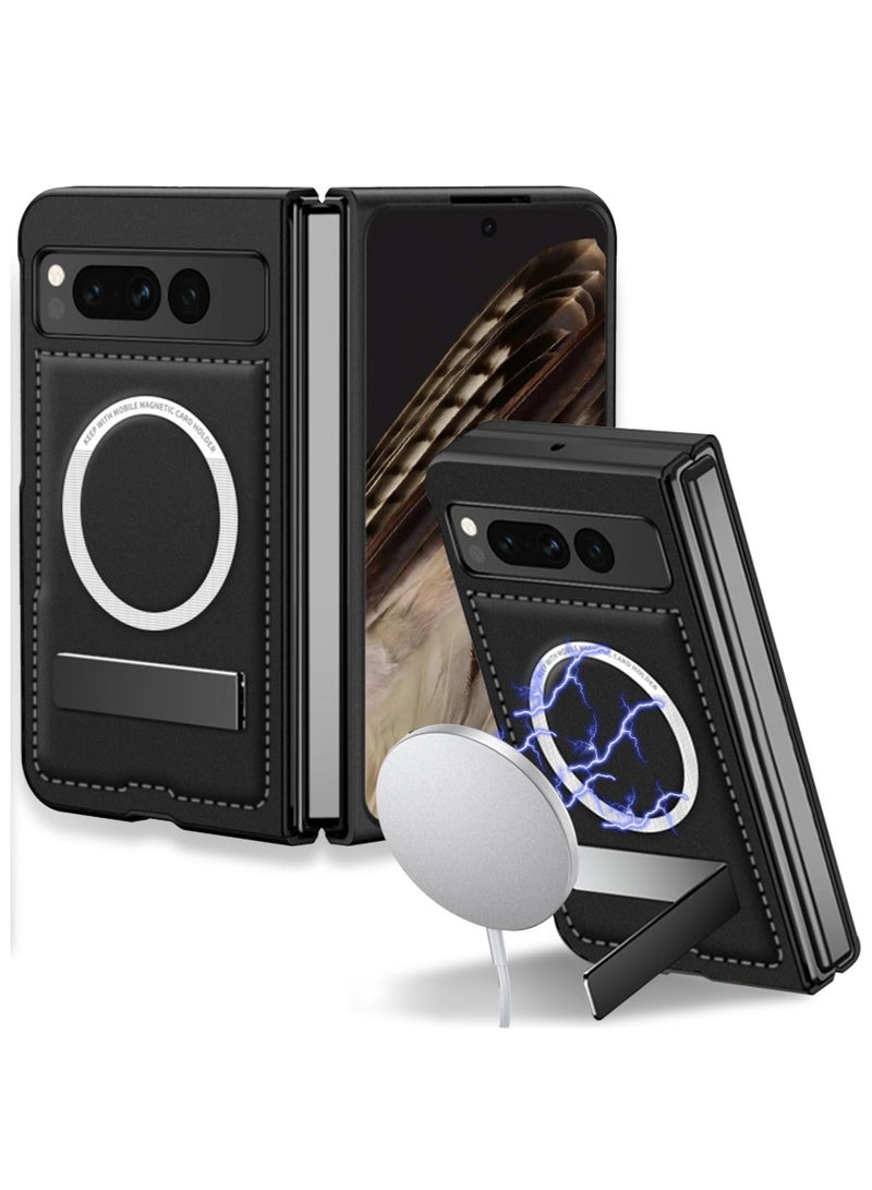 كابتن تيك Magnetic Case for Google Pixel Fold, PU Leather Case Compatible with MagSafe Wireless Charging, Shockproof Anti-Scratch Cover Case for Pixel Fold with Kickstand - Image 1