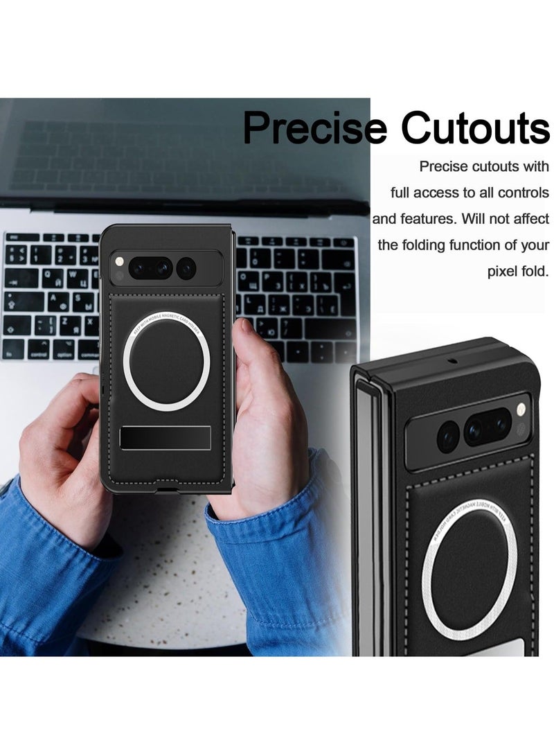 كابتن تيك Magnetic Case for Google Pixel Fold, PU Leather Case Compatible with MagSafe Wireless Charging, Shockproof Anti-Scratch Cover Case for Pixel Fold with Kickstand - Image 5