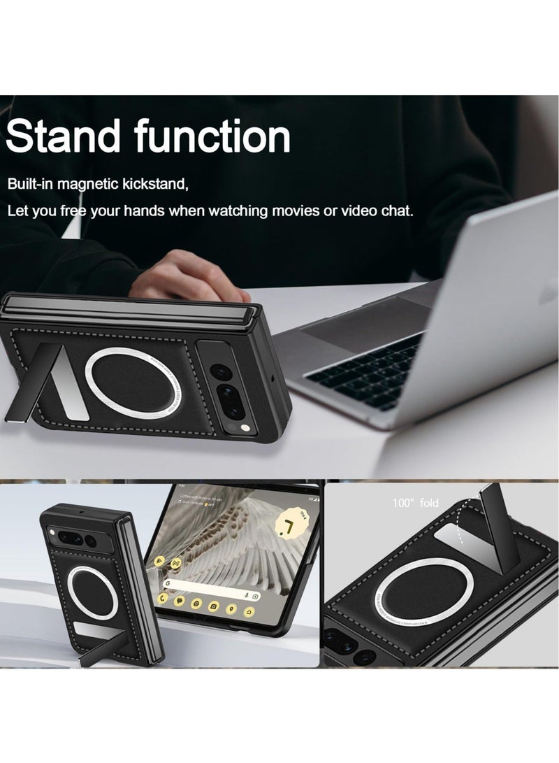 كابتن تيك Magnetic Case for Google Pixel Fold, PU Leather Case Compatible with MagSafe Wireless Charging, Shockproof Anti-Scratch Cover Case for Pixel Fold with Kickstand - Image 3