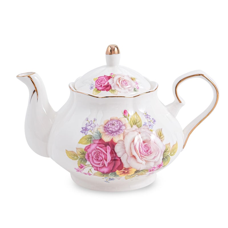 Agyiuns Flower Ceramic Teapot,22oz Porcelain Tea pot for Tea Coffee Milk for Office Home Men Women as Gift (Rose) - Image 1