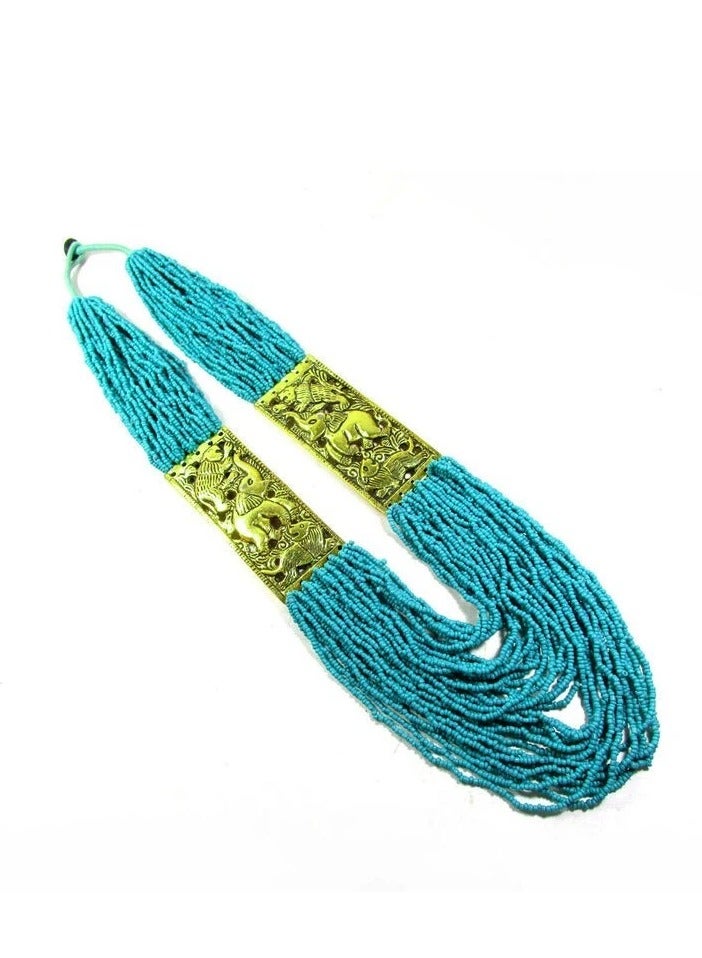 عقد هندي هاند ميد من الخرز الطبيعي – | مطعّم بـ 2 دلاية من العظم الطبيعي محفور يدويًا | طول 50 سم مع قفل نحاسي - Image 3