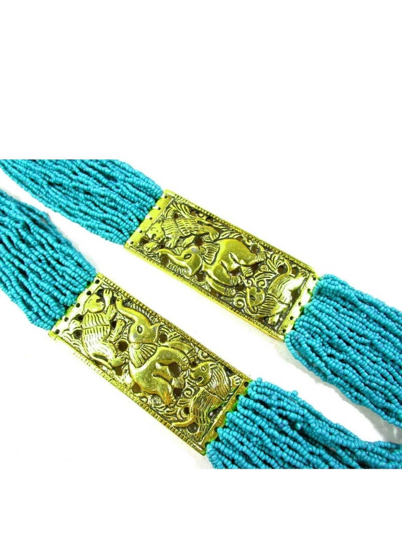 عقد هندي هاند ميد من الخرز الطبيعي – | مطعّم بـ 2 دلاية من العظم الطبيعي محفور يدويًا | طول 50 سم مع قفل نحاسي - Image 5