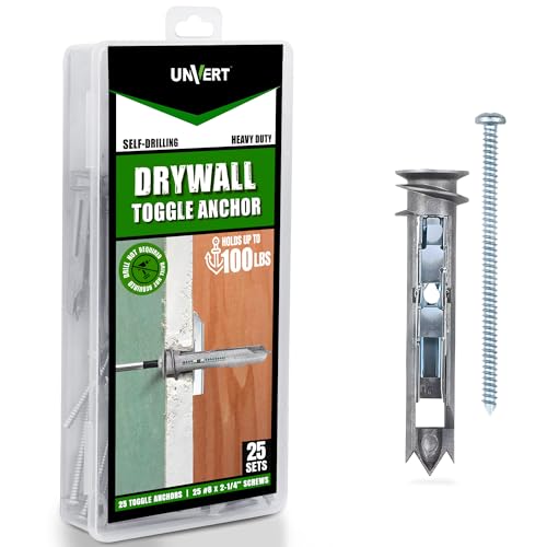 UNVERT Self-Drilling Drywall Anchor Toggle Kit, Heavy Duty Wall Ancor with Zinc Phillip Screws #8 x 2-1/4 - Holds Up to 100 Lb. (25 Pack) - Image 1