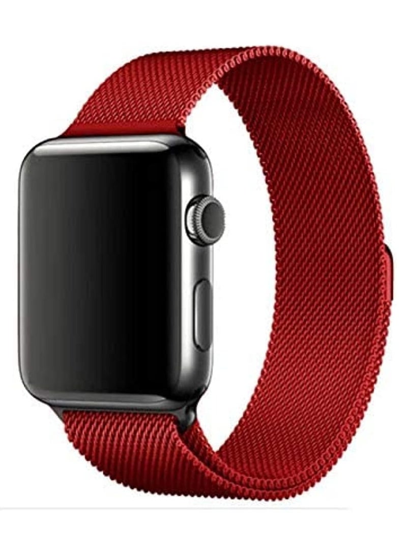 VITION Metal Magnetic Band for Apple Watch Milanese Loop 42mm 44mm 45mm, Stainless Steel Alloy Mesh Replacement Watch Strap for iWatch Series 7/SE/6/5/4/3/2/1 (Dark Red) - Image 1