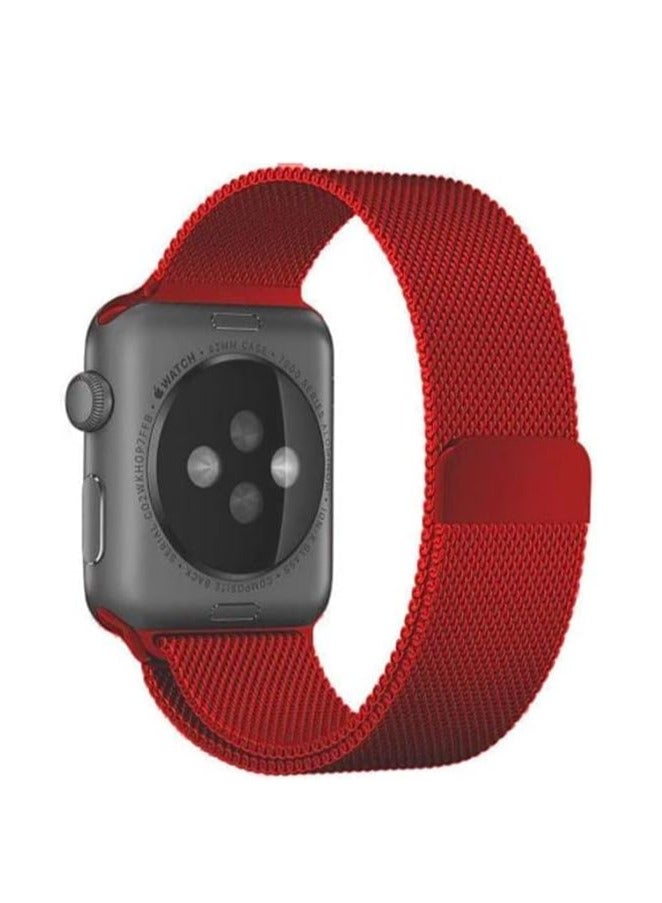 VITION Metal Magnetic Band for Apple Watch Milanese Loop 42mm 44mm 45mm, Stainless Steel Alloy Mesh Replacement Watch Strap for iWatch Series 7/SE/6/5/4/3/2/1 (Dark Red) - Image 2