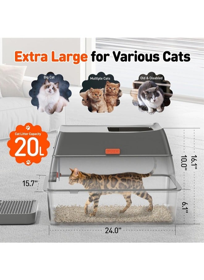 Denzoz 3 in 1 Stainless Steel Cat Litter Box with Removable Lid Premium Enclosed XL Large Cat Litter Box for Big Kitty with Scoop Top Entry Odor Control Anti-Leakage Non-Sticky & Easy Clean  - Image 2