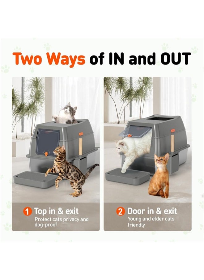 Denzoz 3 in 1 Stainless Steel Cat Litter Box with Removable Lid Premium Enclosed XL Large Cat Litter Box for Big Kitty with Scoop Top Entry Odor Control Anti-Leakage Non-Sticky & Easy Clean  - Image 4