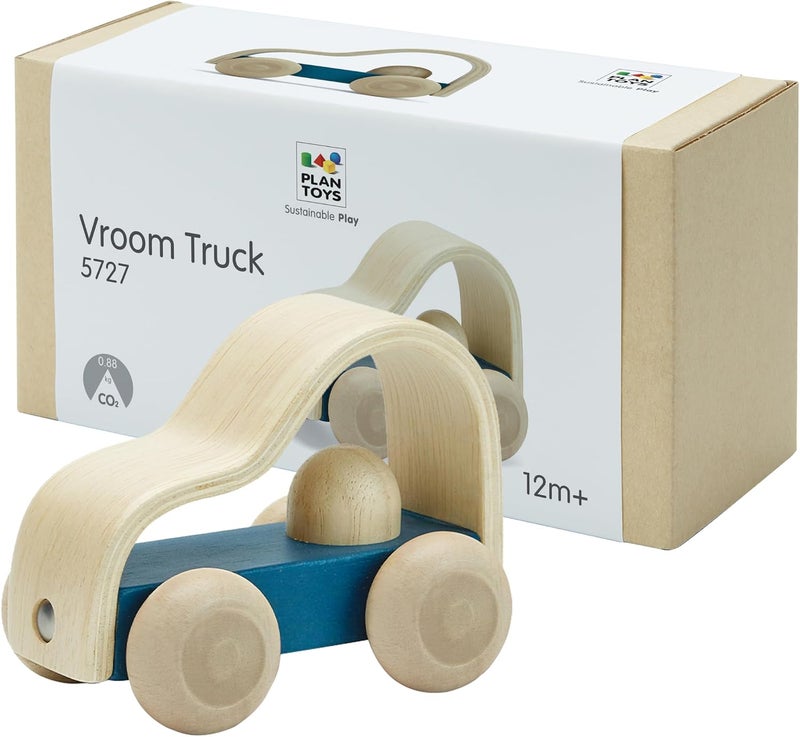 PlanToys Vroom Truck Wooden Push Toy for Toddlers - Montessori Rolling Car for Kids - Image 1