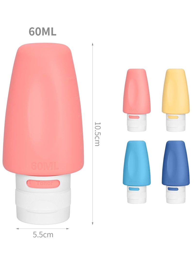 KASTWAVE Silicone Travel Bottle 4 Pack 60ml Leak Proof Refillable Squeezable Containers for Toiletries Shampoo Conditioner Lotion - Image 2