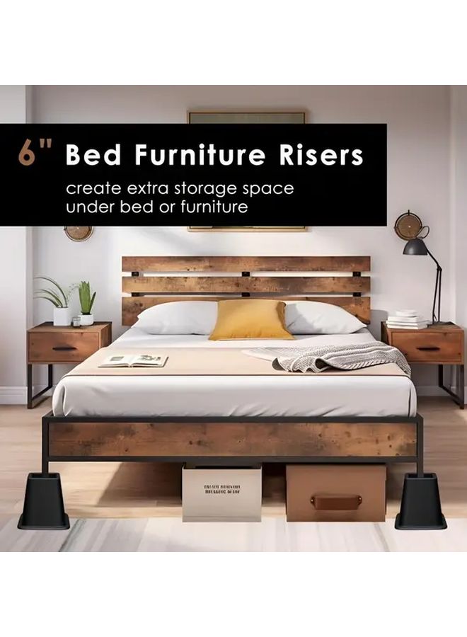 4 Piece Set Heavy Duty 6 Inch Black Plastic Bed Risers Furniture Lifts for Sofa Table Chair Desk Space Saving Storage Solution Holds Up To 1200 Lbs - Image 2