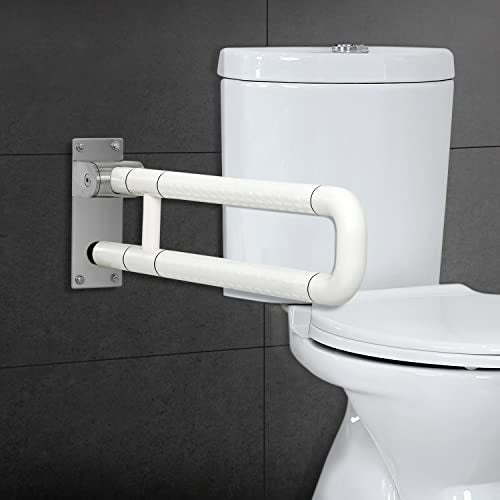 KosmoCare Wall Mounted Flip up Stainless Steel 304 Grab Bar Rails with Anti-Slip Nylon Grip - 24 inches | Toilet Handrails Bathroom Safety Bar for The Elderly, Pregnant Women and Handicap - Image 1