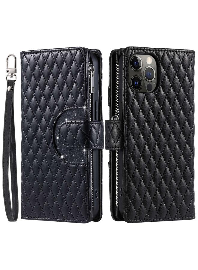 Zaboon Case For iPhone 11 Pro Glitter Lattice Zipper Wallet Leather Phone Case - Image 3