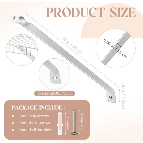 Innconee 6 Pcs Support Brackets for 12in Wide Shelving Wire Wire Shelf Brackets Closet Rod Bracket Closet Support Bracket with Anchors and Pins for Installation Wires Shelving Supports Closets - Image 2