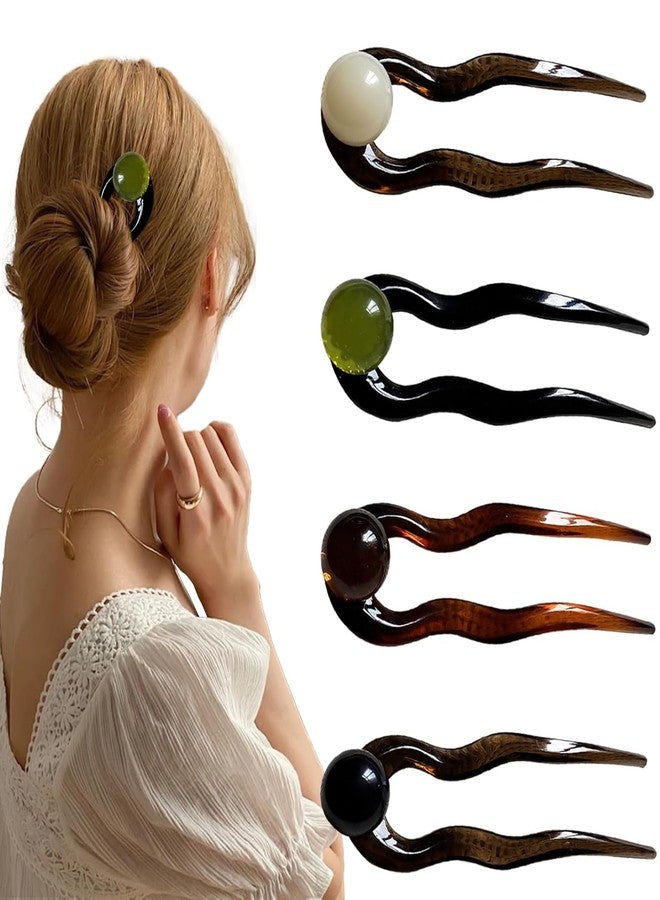 Melodio 4PCS U-shaped Hair Pins, French Twist Hair Pin, French Hairpin, Fork, Updo Chignon Pins, Headpiece for Women, Long Hairstyle Accessories - Image 1