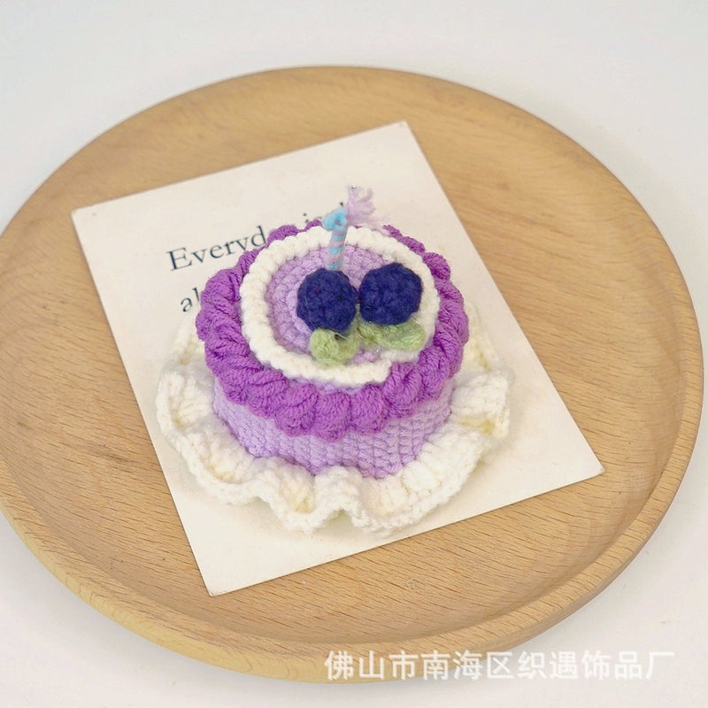 Generic Princess Sweet Birthday Yarn Hat Hairpin Handmade Blueberry cake cap (without hairpin)