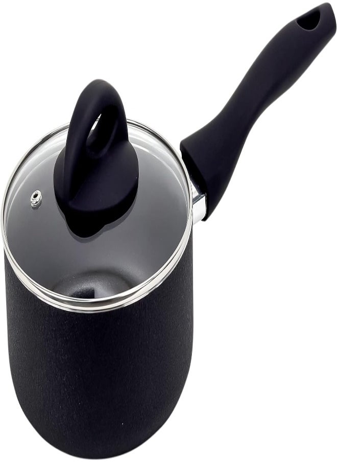 AKDC - Beefit Sauce Pan With Glass Lid 16Cm Granite Coated Color, Aluminum Non-Stick Saucepan With Ceramic Coating Mini Cookware With Pour Spouts Frying Pans (Black) - Image 1