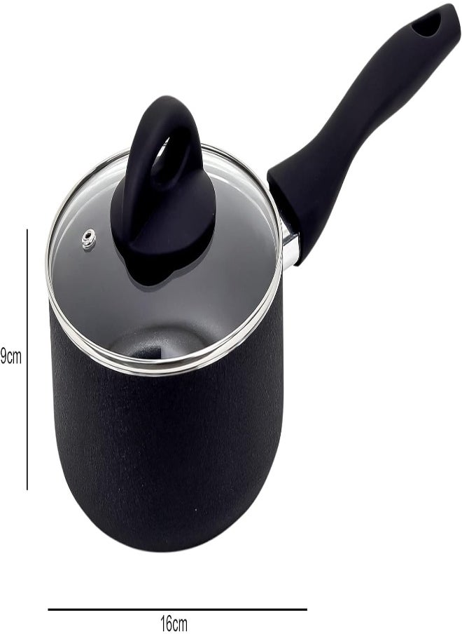 AKDC - Beefit Sauce Pan With Glass Lid 16Cm Granite Coated Color, Aluminum Non-Stick Saucepan With Ceramic Coating Mini Cookware With Pour Spouts Frying Pans (Black) - Image 1