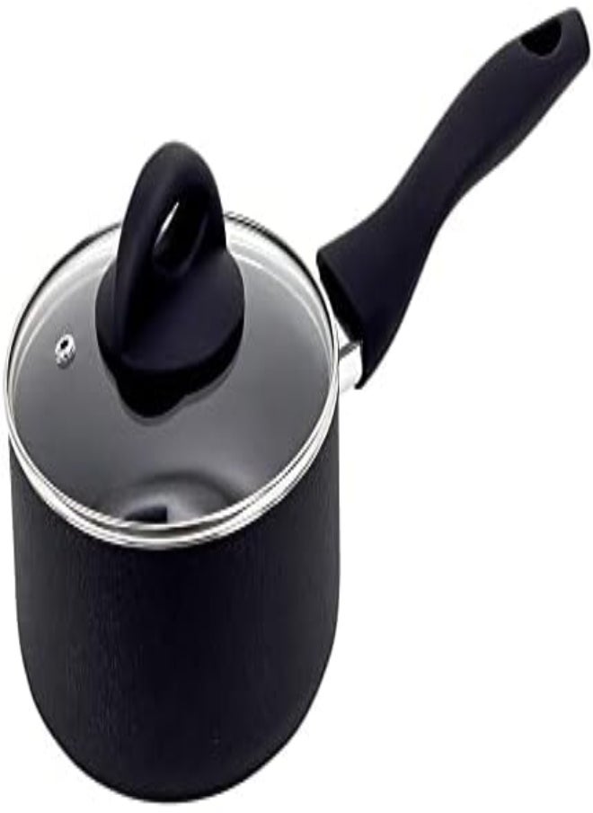 AKDC - Beefit Sauce Pan With Glass Lid 16Cm Granite Coated Color, Aluminum Non-Stick Saucepan With Ceramic Coating Mini Cookware With Pour Spouts Frying Pans (Black) - Image 1